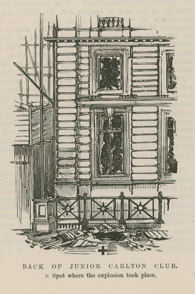 Der Dynamitanschlag in Westminster; Rückseite des Junior Carlton Club von English School