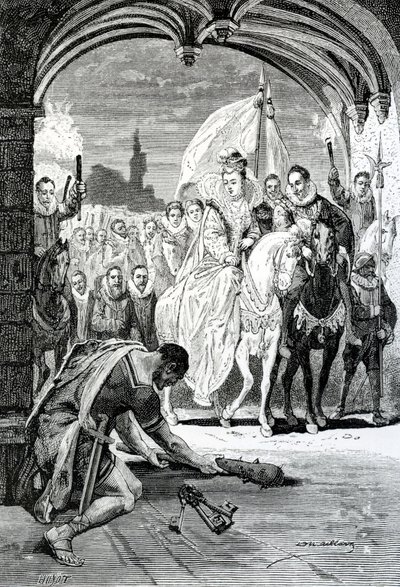 Der Eintritt von Königin Elisabeth in das Schloss Kenilworth, 19. Jahrhundert von English School