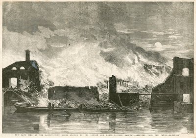 Das Feuer im Camden Town Güterbahnhof der London und North-Western Eisenbahn von English School