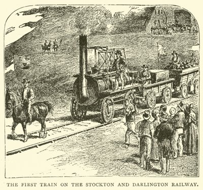 Der erste Zug auf der Stockton und Darlington Railway von English School