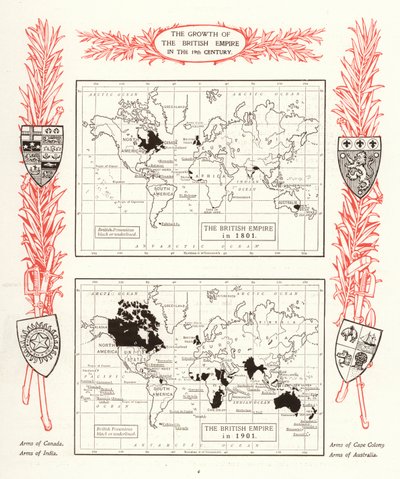 Das Wachstum des Britischen Empire im 19. Jahrhundert (Lithografie) von English School