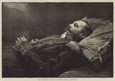 Der verstorbene Kaiser Alexander II. von Russland nach dem Tod (Stich) von English School