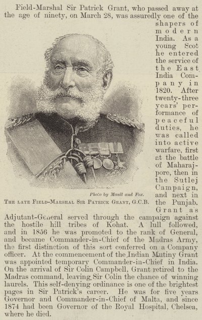 Der verstorbene Feldmarschall Sir Patrick Grant, GCB von English School