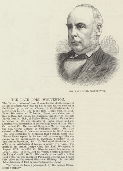 Der verstorbene Lord Wolverton (Gravur) von English School