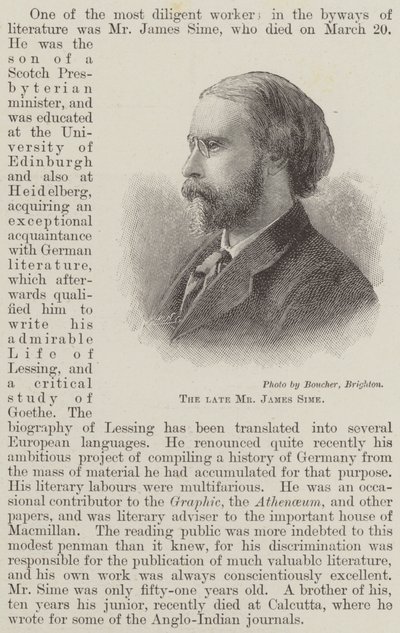 Der verstorbene Mr. James Sime (Gravur) von English School
