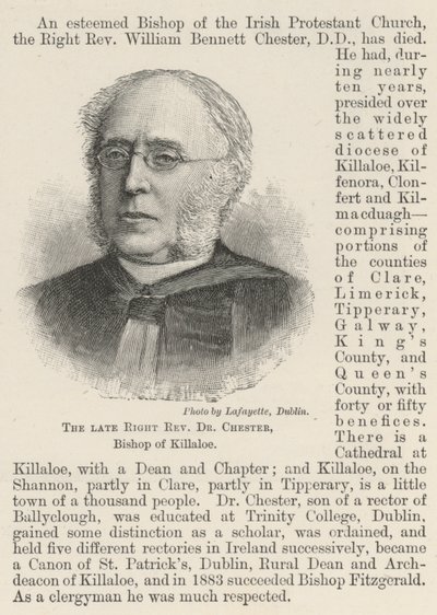Der verstorbene Right Reverend Dr. Chester, Bischof von Killaloe von English School