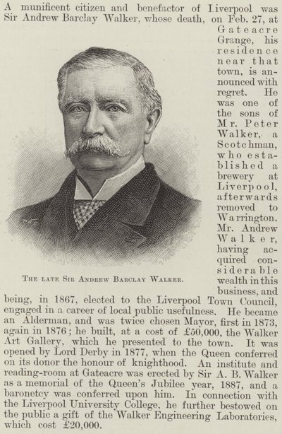 Der verstorbene Sir Andrew Barclay Walker (Gravur) von English School