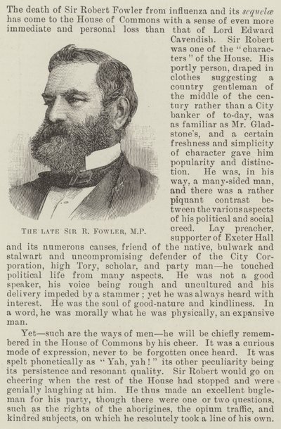 Der verstorbene Sir R Fowler, MP von English School