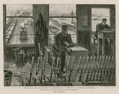 Das Leben eines Eisenbahnsignalisten im Dienst in einem Londoner Signalhaus von English School