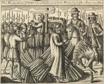 Das Martyrium von John Cardmaker und John Warne, Polsterer, 30. Mai 1555 (Gravur) von English School