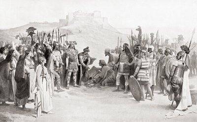 Das Treffen von Hannibal mit den Ceutrones, einem keltischen Stamm des antiken Gallien, während seiner Alpenüberquerung im Jahr 218 v. Chr., aus Hutchinson