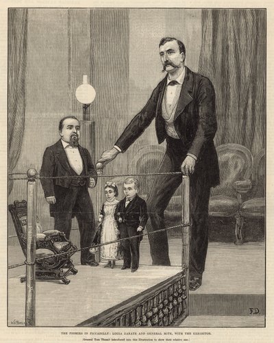 Die Zwerge von Piccadilly: Lucia Zarath und General Mite mit dem Aussteller von English School