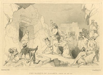 Die Auferweckung des Lazarus, Johannes XI, 43-44 (Gravur) von English School