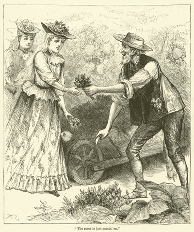 "Die Rosen kommen gerade" (Gravur) von English School