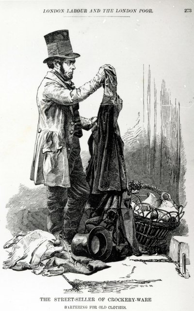 Der Straßenverkäufer von Töpferwaren im Tausch gegen alte Kleidung, ca. 1840 von English School