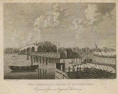 Die provisorische Brücke bei Blackfriars von English School
