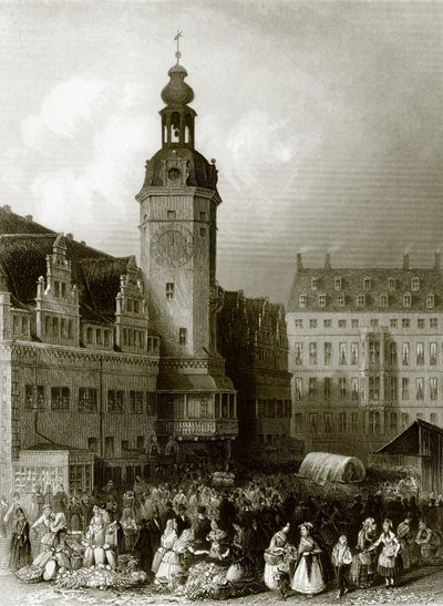 Das Rathaus und der Marktplatz, Leipzig von English School
