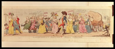 Die Frauen von Les Halles bringen Ludwig XVI. (1754-93) von Versailles, veröffentlicht von S.W. Fores, 1789 von English School