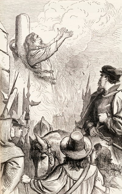 Thomas Hawkes verbrannt auf dem Scheiterhaufen während der Marianischen Verfolgungen, um 1865 von English School