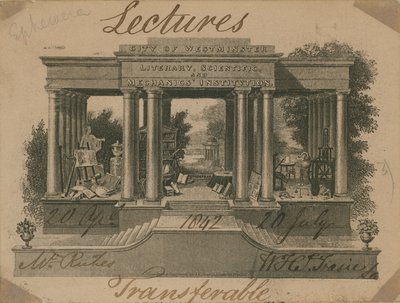Ticket für Vorträge an der City of Westminster Literary, Scientific and Mechanics Institution von English School