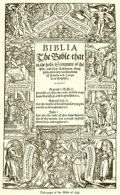 Titelseite der Bibel von 1535 von English School