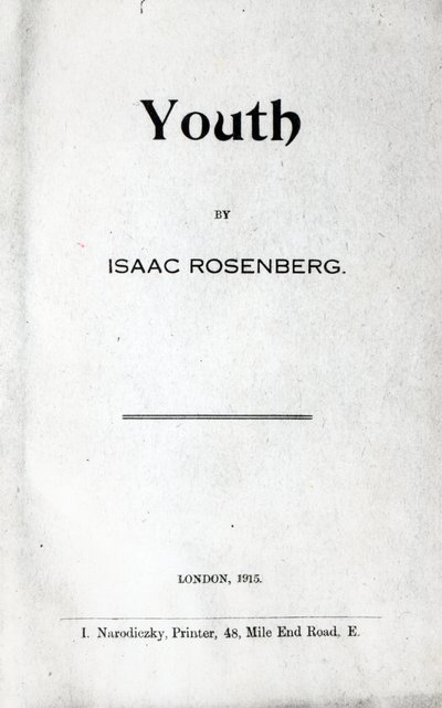 Titelseite zu Youth, einer Gedichtsammlung von Isaac Rosenberg, Erstausgabe 1915 von English School
