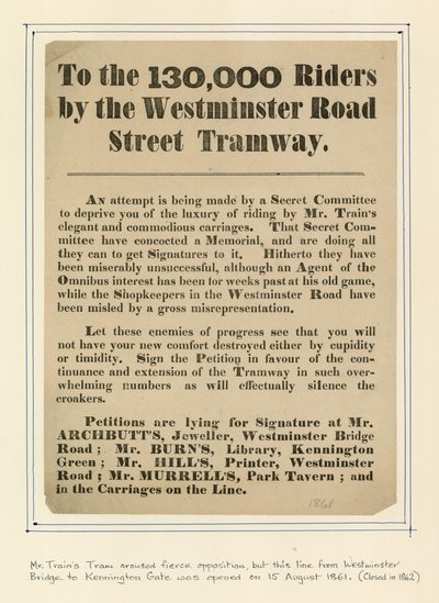 An die 130.000 Fahrer der Westminster Road Street Tramway von English School