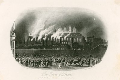 Brand des Tower of London, 1841 von English School