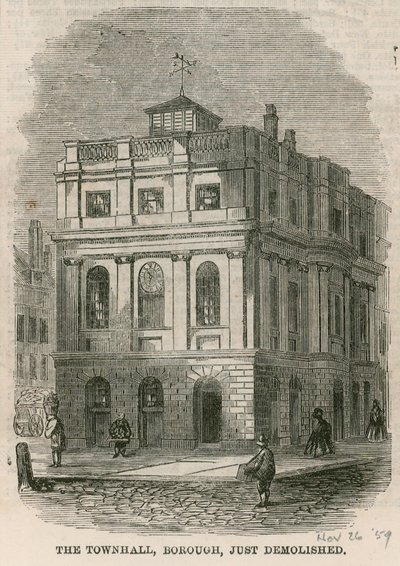 Rathaus, Borough High Street, Southwark, London, gerade abgerissen von English School