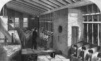 Tretmühle und Eichenholzschuppen im Stadtgefängnis von Holloway, aus 