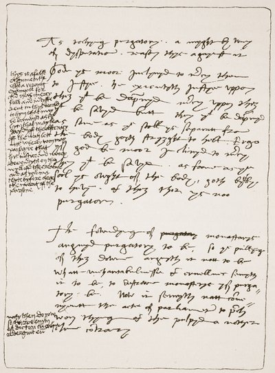 Abhandlung von Latimer in seiner eigenen Handschrift, die die Lehre der Transsubstantiation bestreitet, mit Randnotizen in der Handschrift von Heinrich VIII., aus Die Kirche von England: Eine Geschichte für das Volk von H.D.M. Spence-Jones, veröffentlicht  von English School