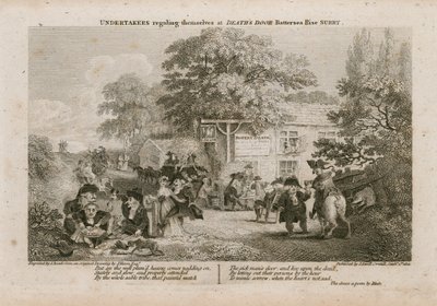 Bestatter, die sich an der Todespforte in Battersea Rise, Surrey, vergnügen von English School