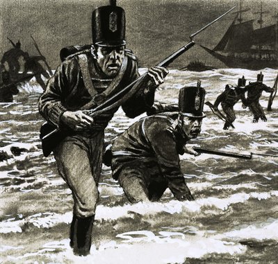 Unbekannte Soldaten landen am Strand von English School