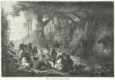 Obere Amazonas – Indianer beim Essen (Gravur) von English School