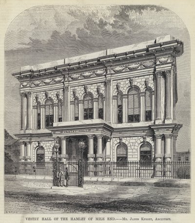 Vestry Hall des Weilers Mile End (Gravur) von English School