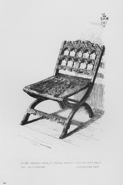 Kinderklappstuhl, geschnitztes Walnussholz, flämisch, um 1600 von English School