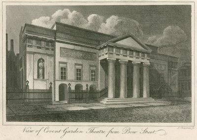 Ansicht der Außenseite des Covent Garden Theatre, London, von der Bow Street von English School