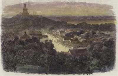 Blick auf die Gärten und den buddhistischen Tempel in der Kaiserlichen Stadt von English School