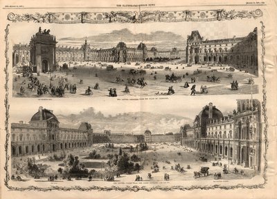 Ansichten des Cour Carrée du Louvre in Paris. Gravur in „The Illustrated London News“ vom 15. August 1857. von English School