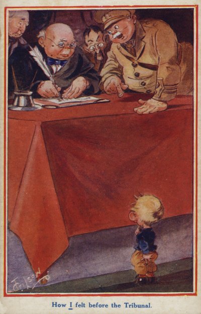 Karikatur-Propagandapostkarte eines Kriegsdienstverweigerers aus dem Ersten Weltkrieg von English School