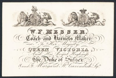 W F Messer, Kutschen- und Geschirrhersteller für Ihre Majestät Königin Victoria und den Herzog von Sussex, Visitenkarte von English School