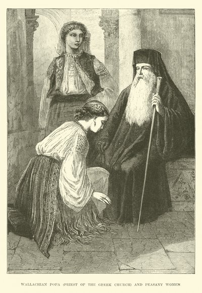 Walachischer Popa, Priester der griechischen Kirche, und Bäuerinnen von English School