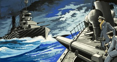 Kriegsschiffe kämpfen auf See von English School