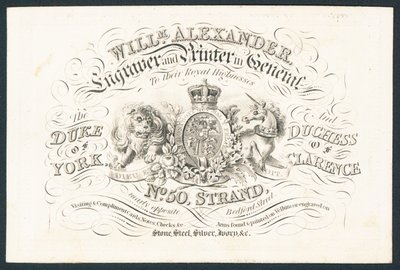 William Alexander, Graveur und Drucker im Allgemeinen für ihre königlichen Hoheiten, Visitenkarte von English School