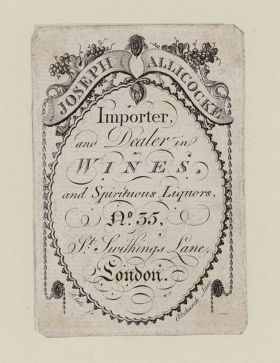 Weinhändler, Joseph Allicocke, Visitenkarte von English School