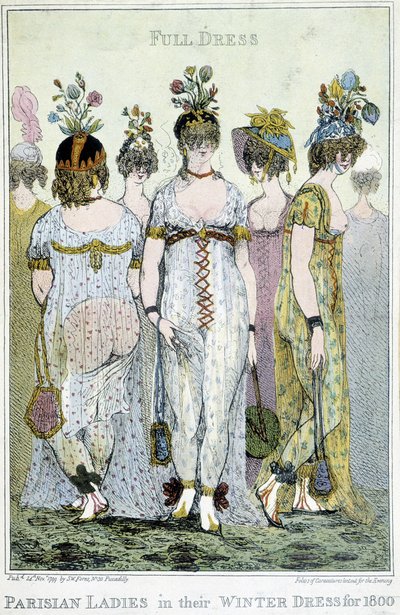 Wunderbar: Pariser Frauen in ihren Winterkleidern für 1800, englische Karikatur. von English School