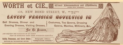 Werbung für Worth et Cie, 134 New Bond Street, London von English School