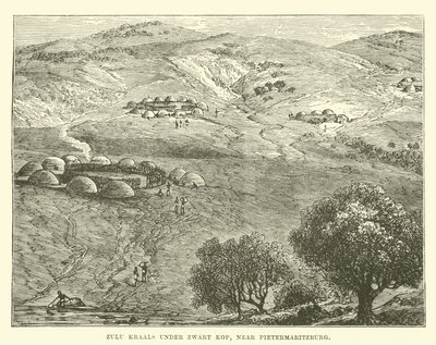 Zulu-Kraals unter Zwart Kop, nahe Pietermaritzburg von English School