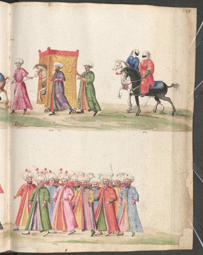 Oben: Hochzeitsprozession mit Braut hinter einem Vorhang von Erich Lessing