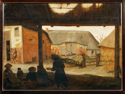 Bauernhofhof mit Bettlern von Erich Lessing